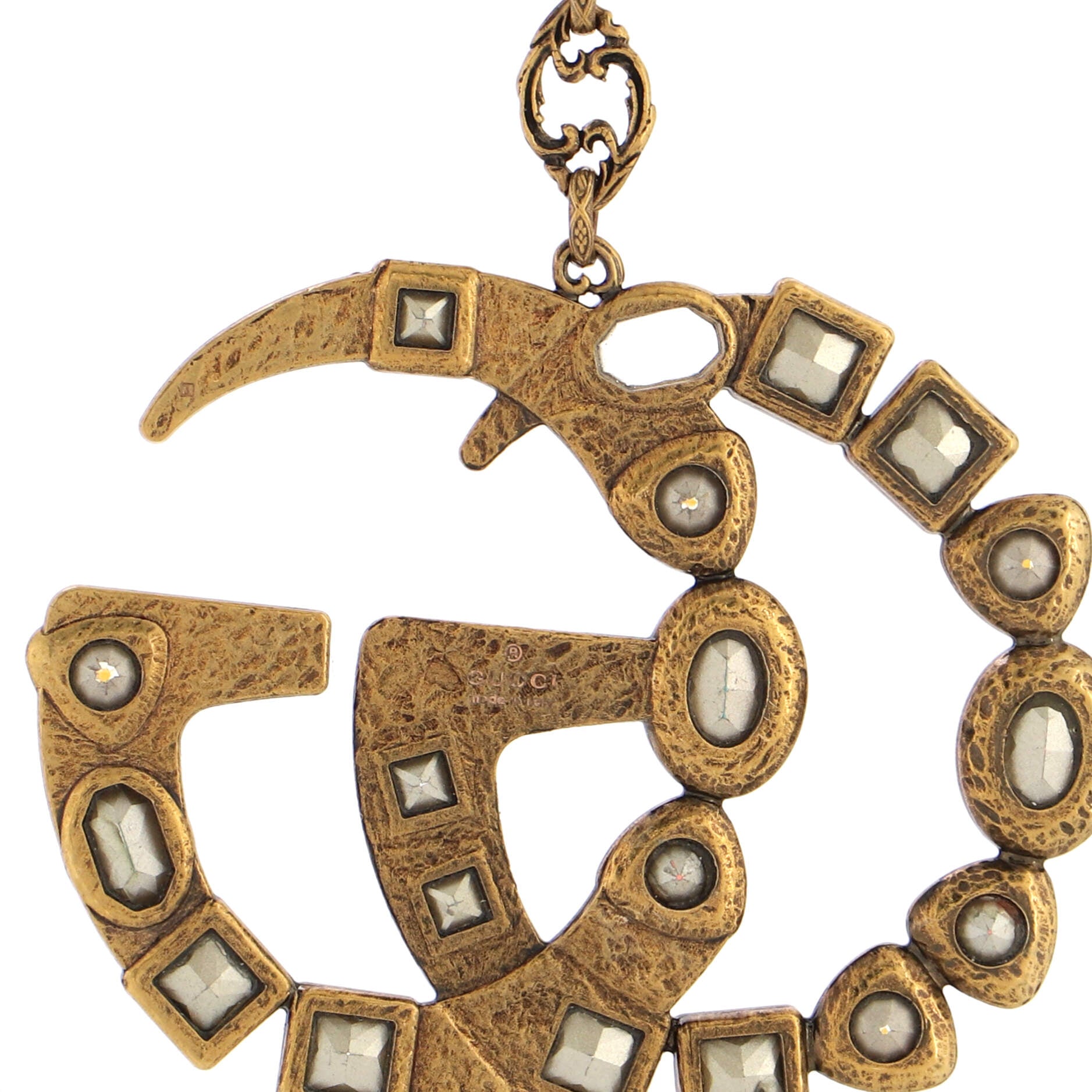 Double G Pendant Floral Double Chain Necklace Metal with Crystals