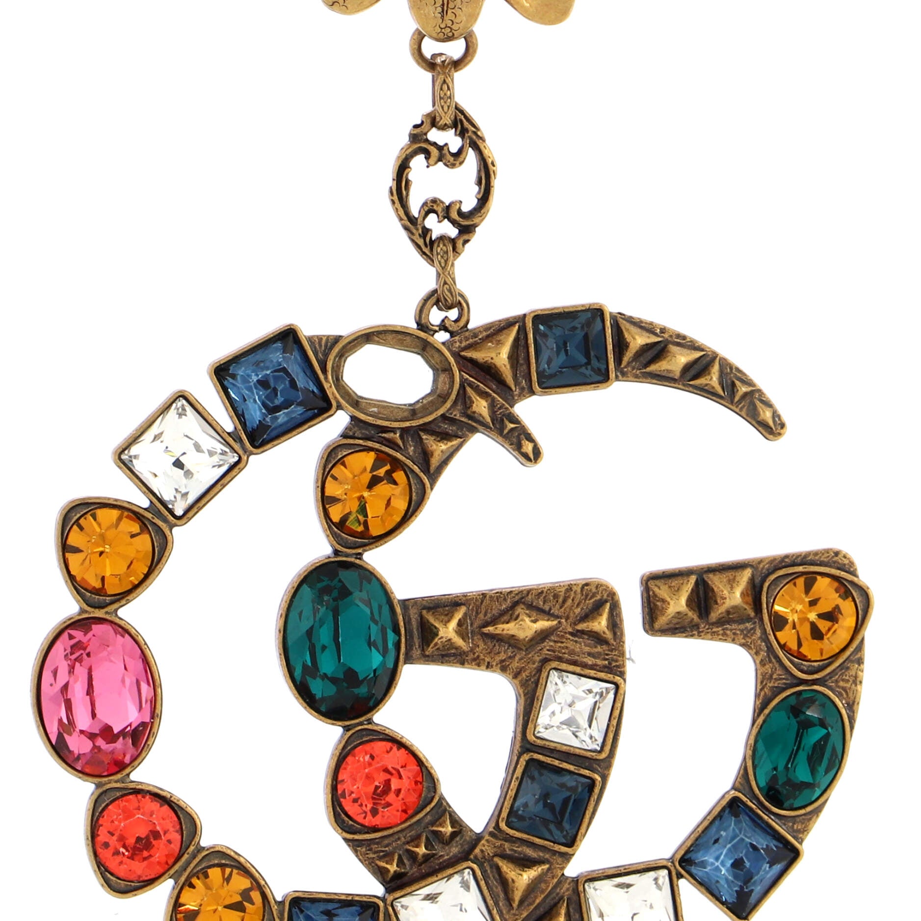 Double G Pendant Floral Double Chain Necklace Metal with Crystals