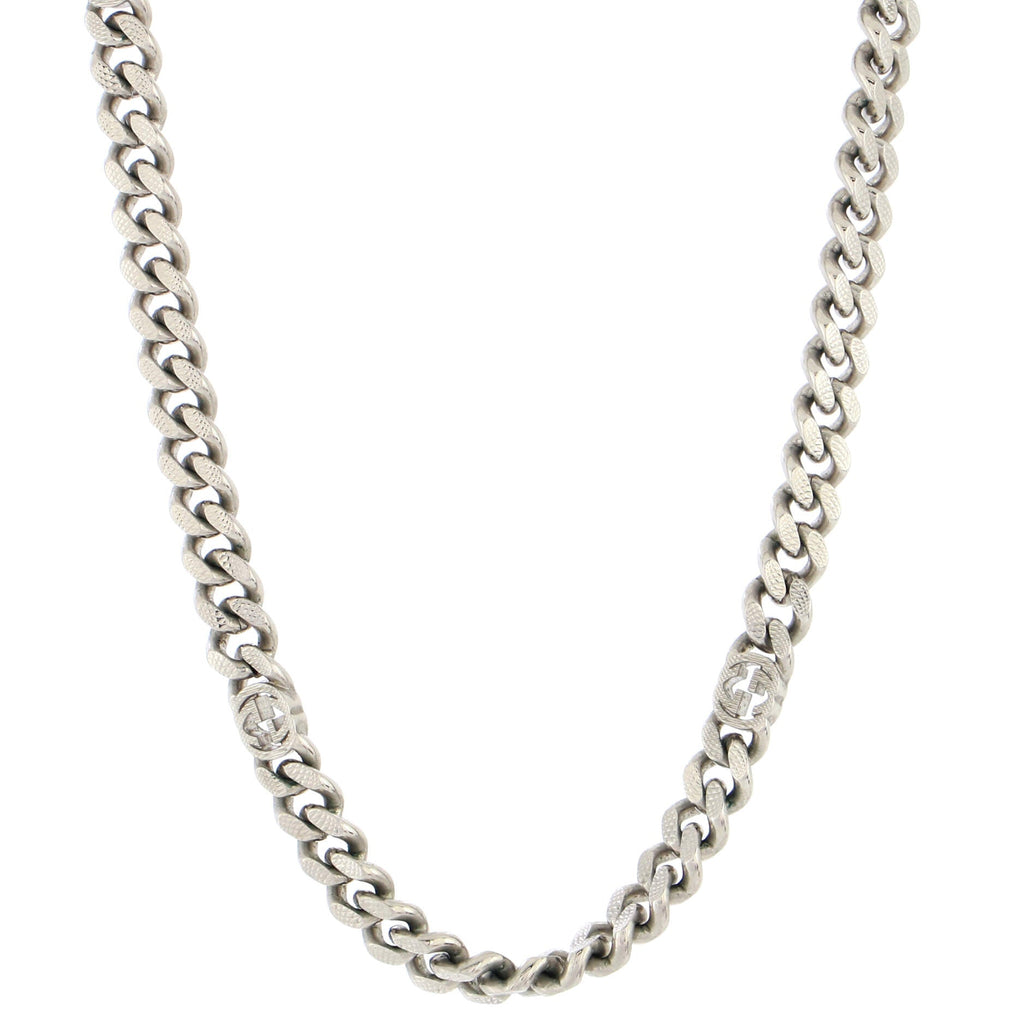Interlocking G Chain Station Necklace Sterling Silver