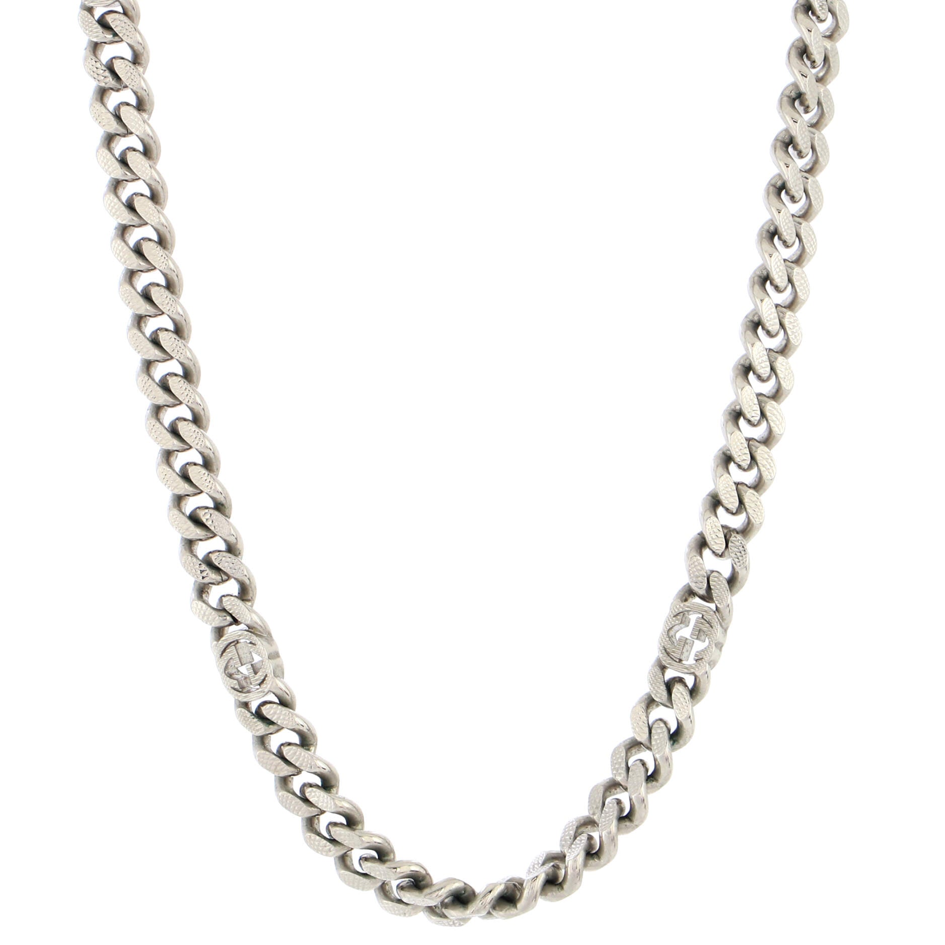 Interlocking G Chain Station Necklace Sterling Silver