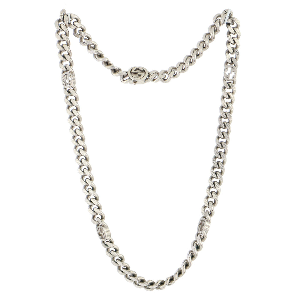 Interlocking G Chain Station Necklace Sterling Silver