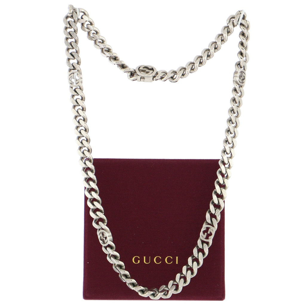 Interlocking G Chain Station Necklace Sterling Silver