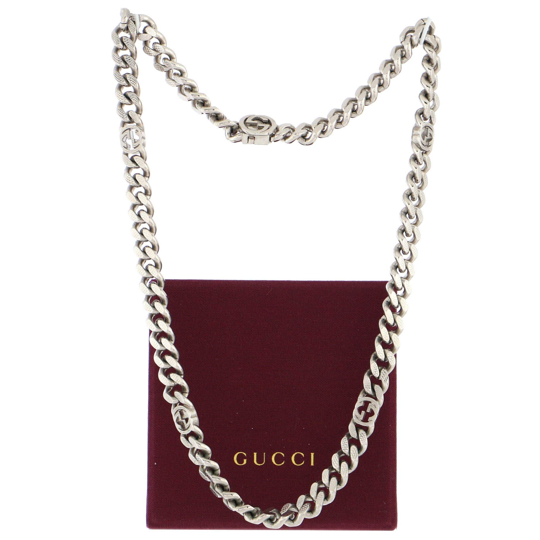 Interlocking G Chain Station Necklace Sterling Silver