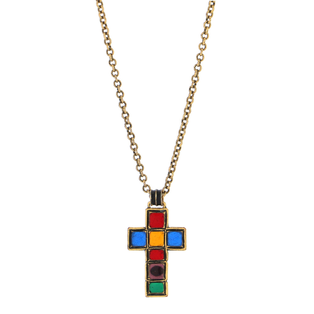 Cross Pendant Necklace Metal with Resin