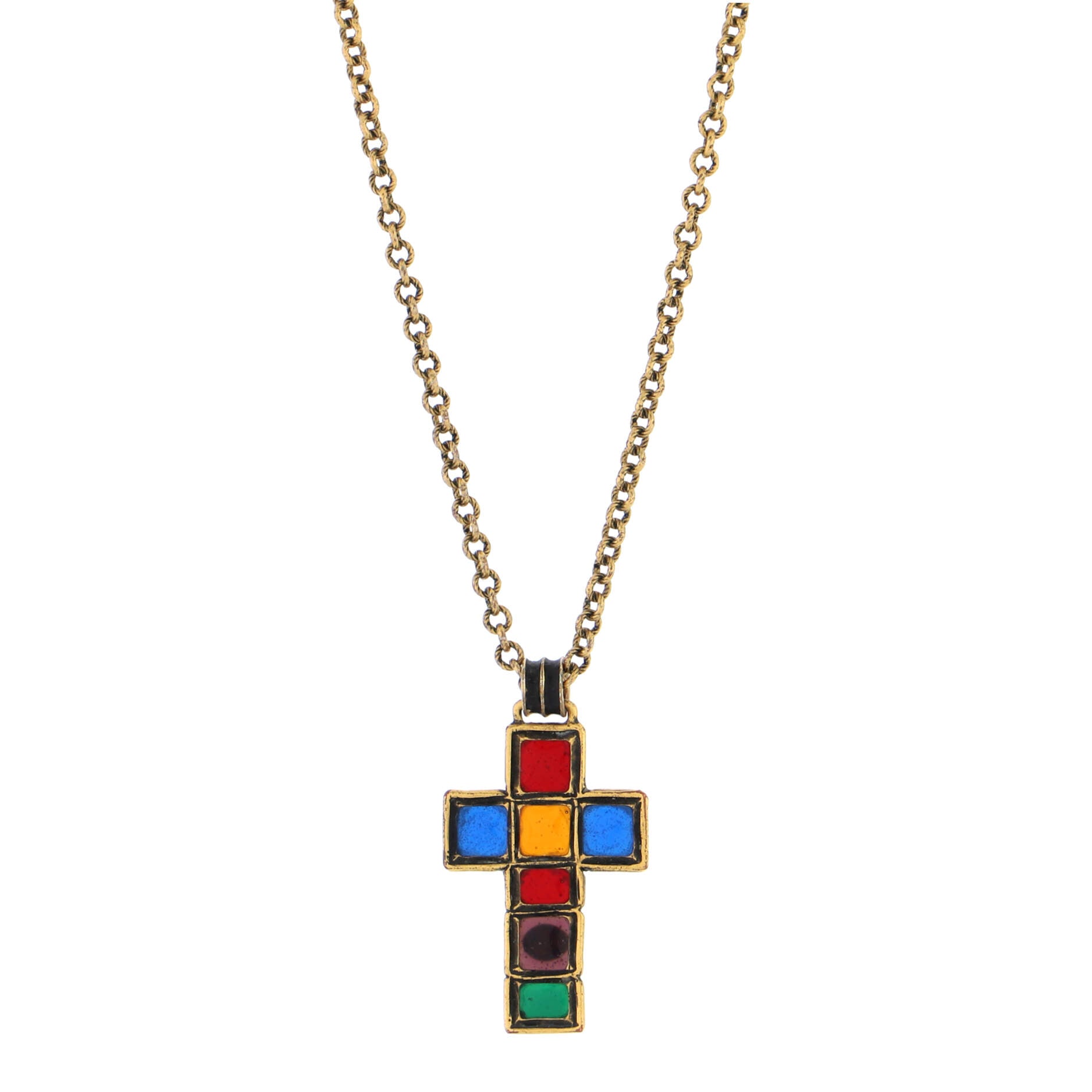 Cross Pendant Necklace Metal with Resin