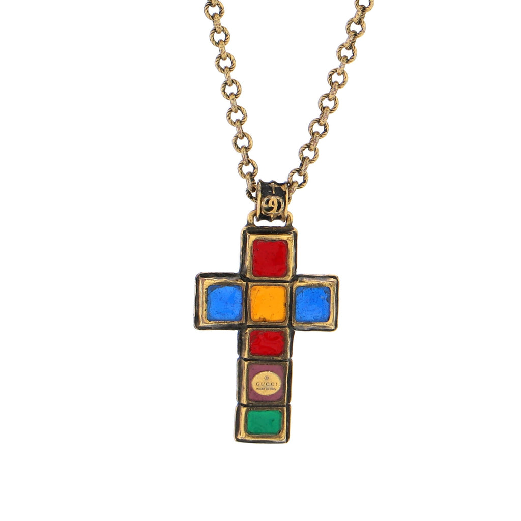 Cross Pendant Necklace Metal with Resin