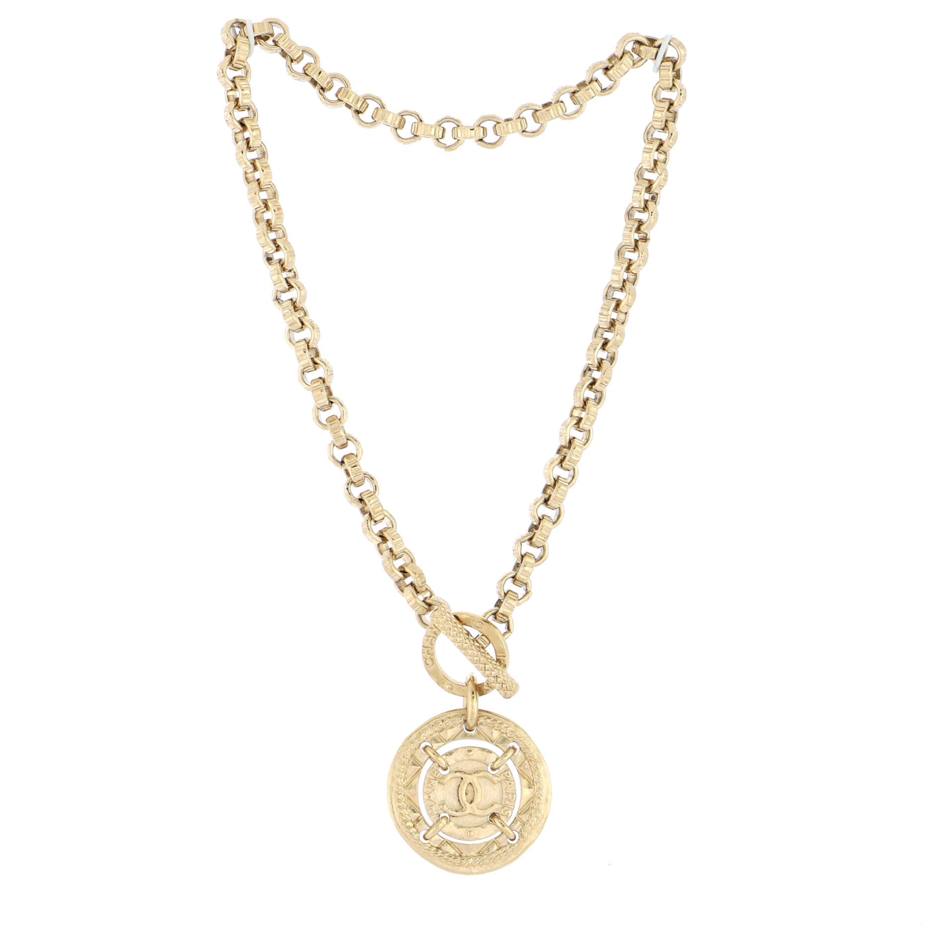 CC Medallion Pendant Long Chain Necklace Metal