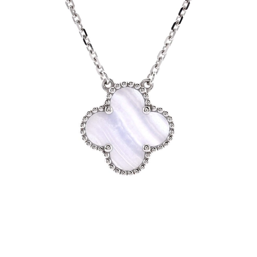 Vintage Alhambra Pendant Necklace 18K White Gold and Chalcedony