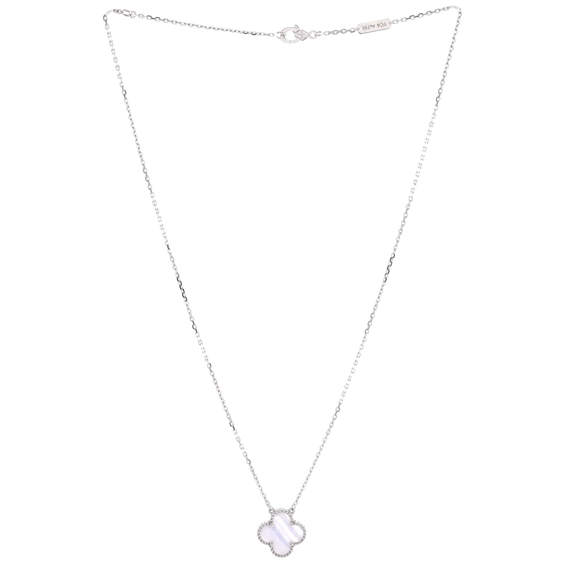 Vintage Alhambra Pendant Necklace 18K White Gold and Chalcedony