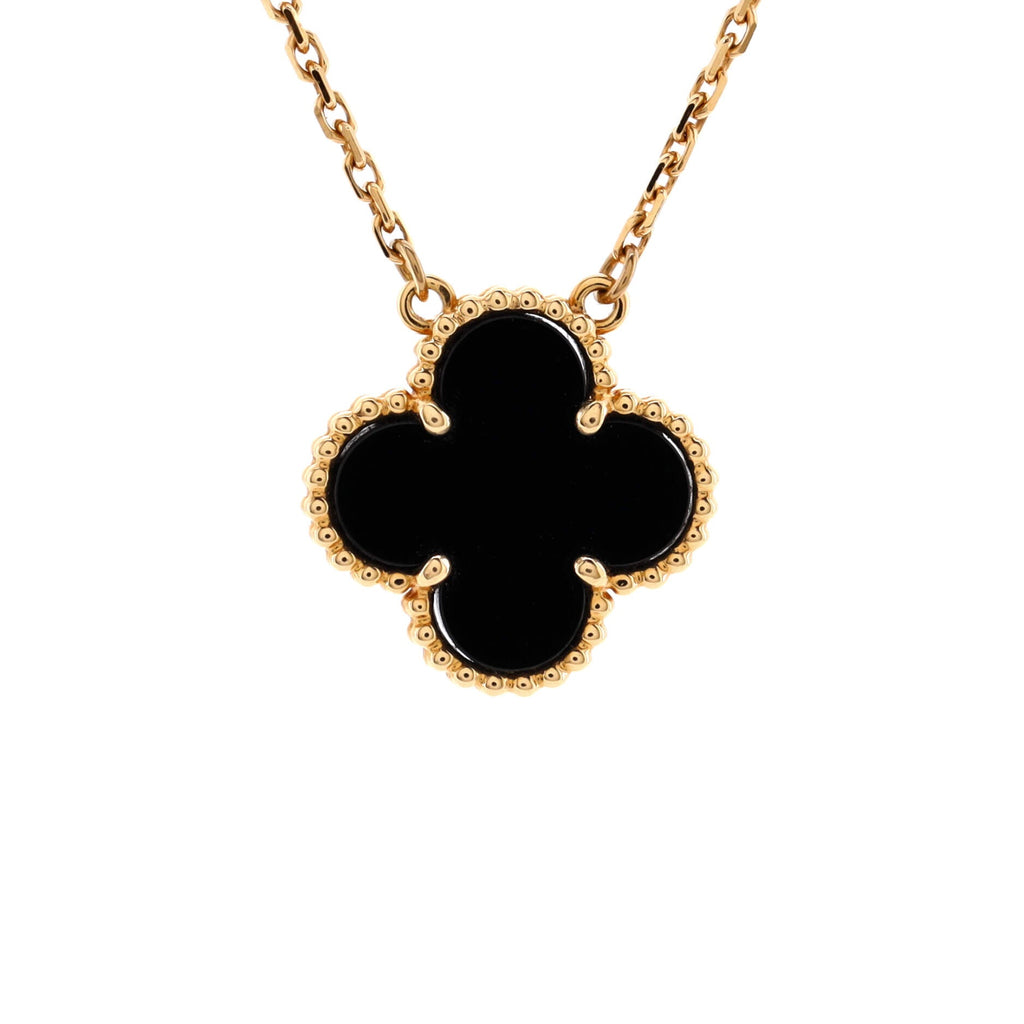 Vintage Alhambra Pendant Necklace 18K Yellow Gold and Onyx