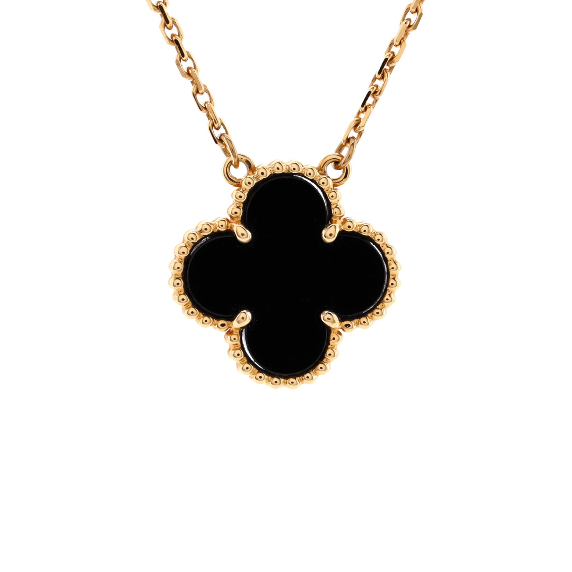Vintage Alhambra Pendant Necklace 18K Yellow Gold and Onyx