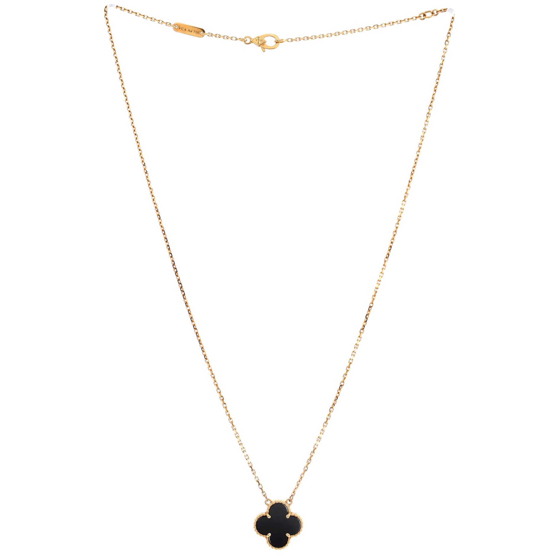 Vintage Alhambra Pendant Necklace 18K Yellow Gold and Onyx