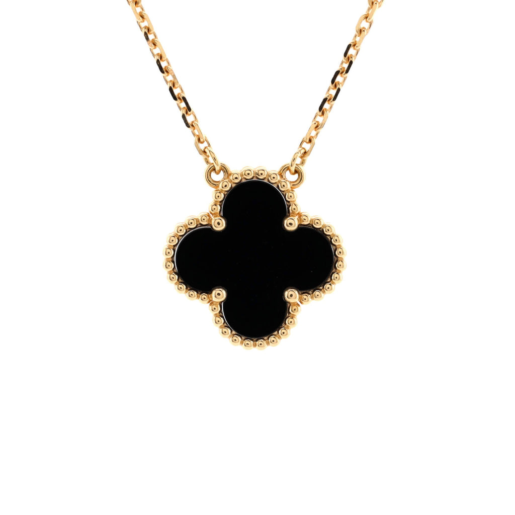 Vintage Alhambra Pendant Necklace 18K Yellow Gold and Onyx