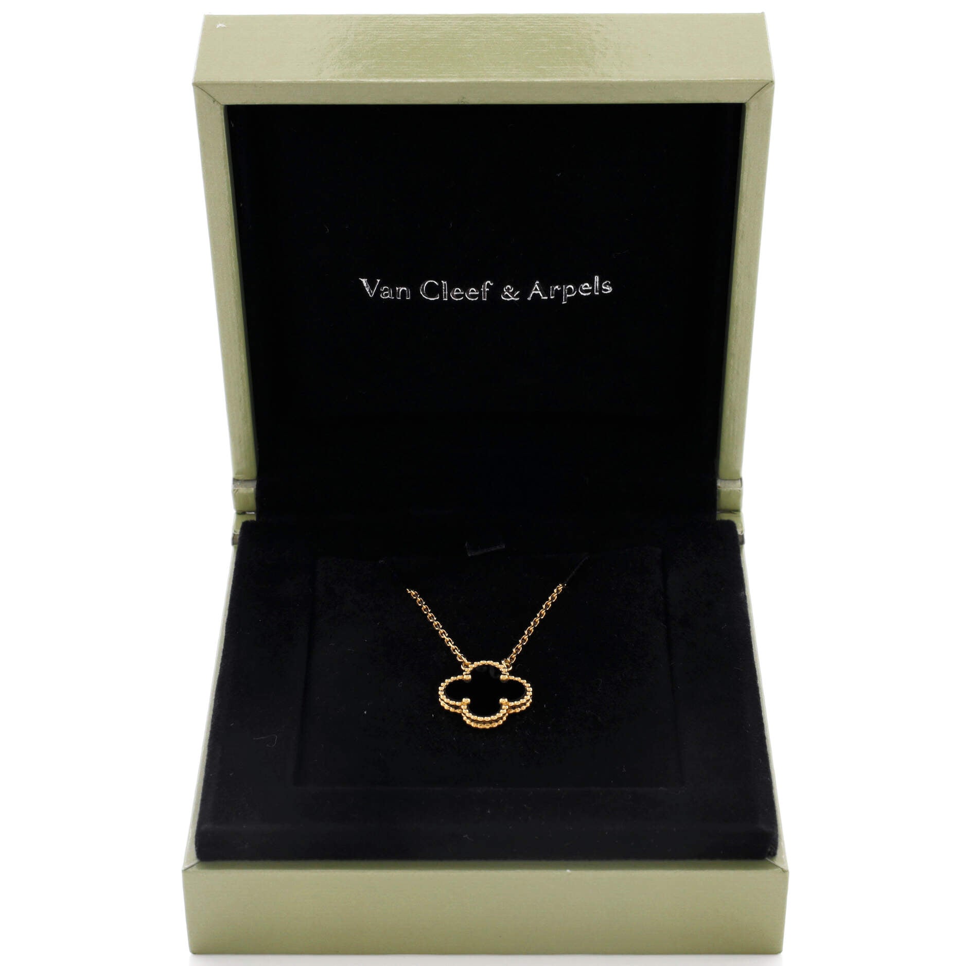 Vintage Alhambra Pendant Necklace 18K Yellow Gold and Onyx