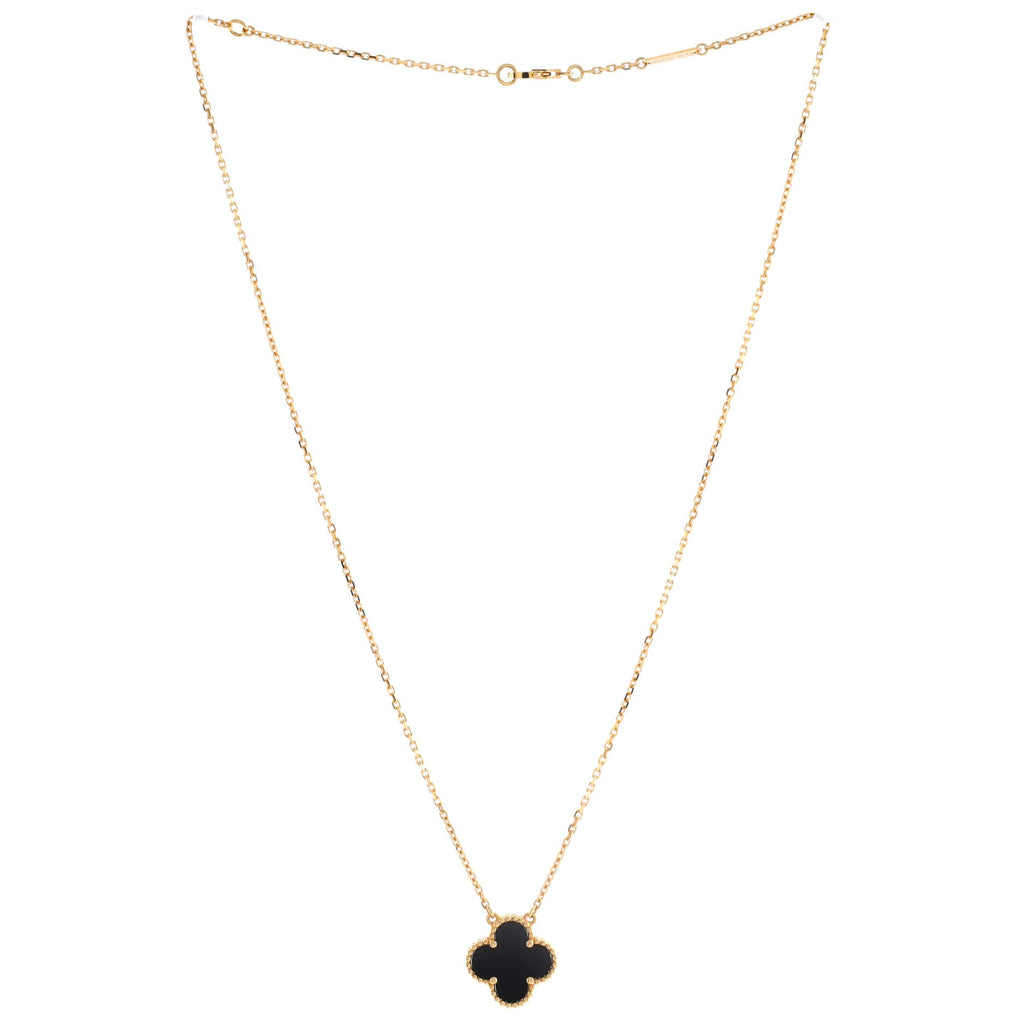 Vintage Alhambra Pendant Necklace 18K Yellow Gold and Onyx