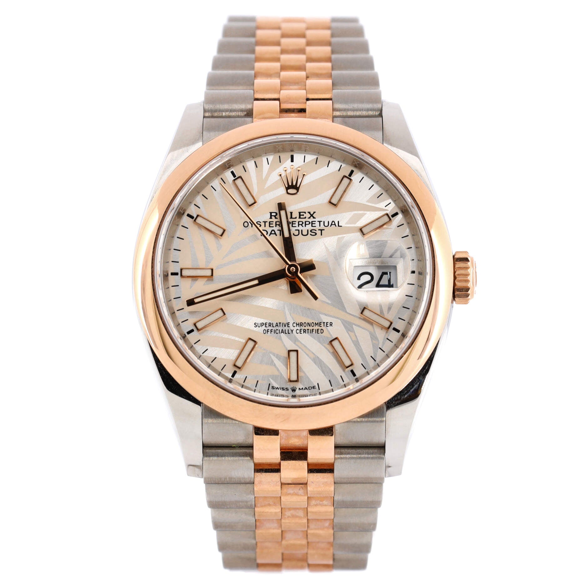 Oyster Perpetual Datejust Palm Motif Automatic Watch Stainless Steel and Rose Gold 36