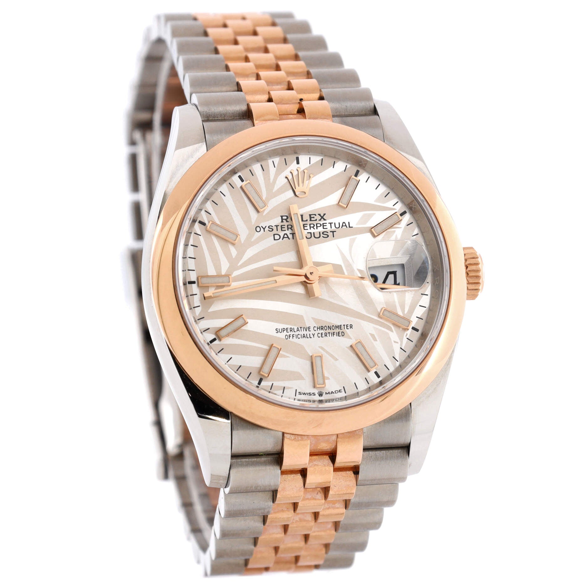 Oyster Perpetual Datejust Palm Motif Automatic Watch Stainless Steel and Rose Gold 36