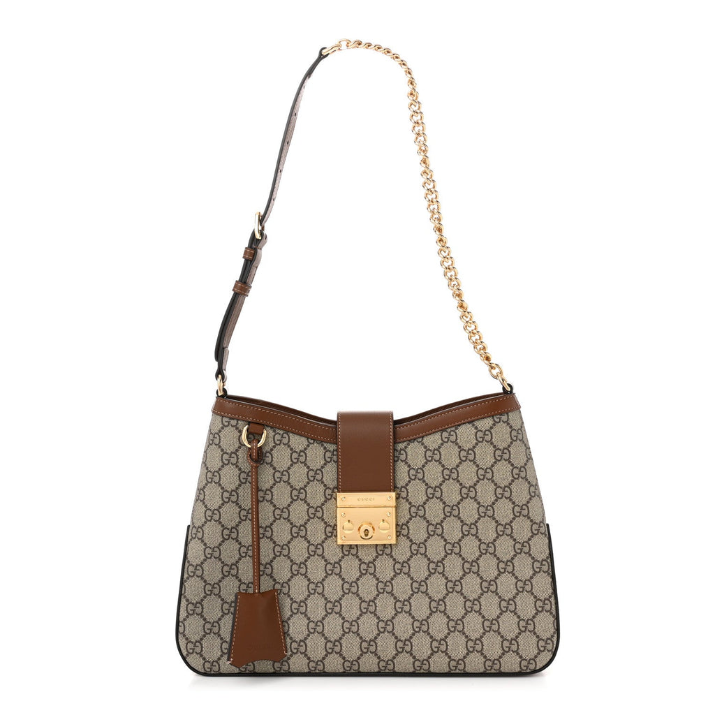 GG Supreme Monogram Medium Padlock Shoulder Bag Beige Ebony Brown Sugar