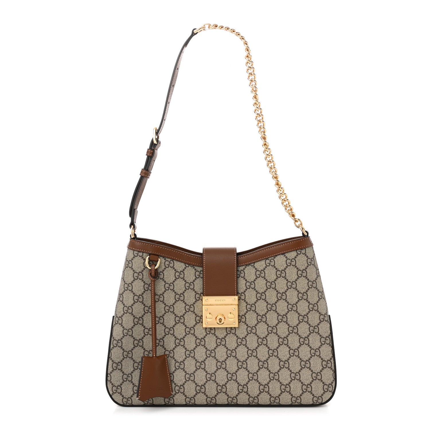 GG Supreme Monogram Medium Padlock Shoulder Bag Beige Ebony Brown Sugar
