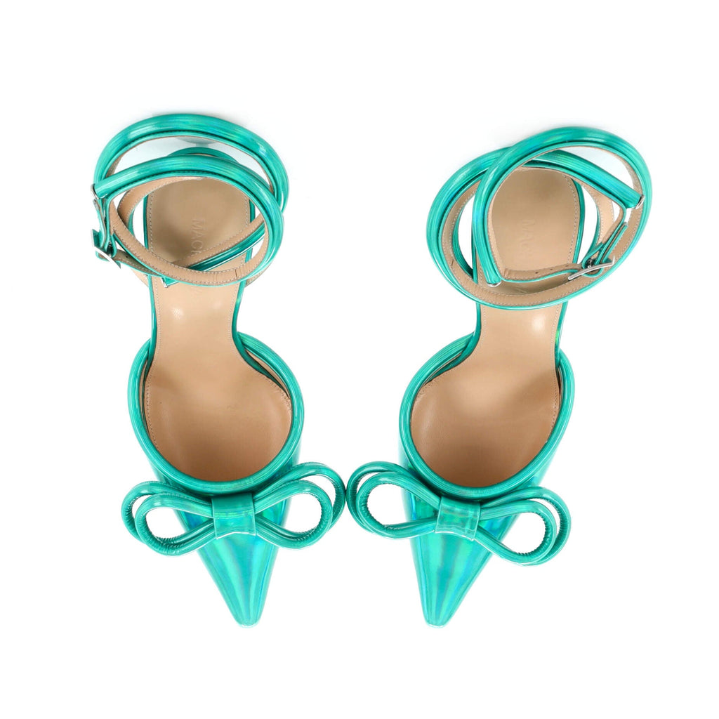 Women's Double Bow Ankle Strap Pumps Iridescent Leather 100