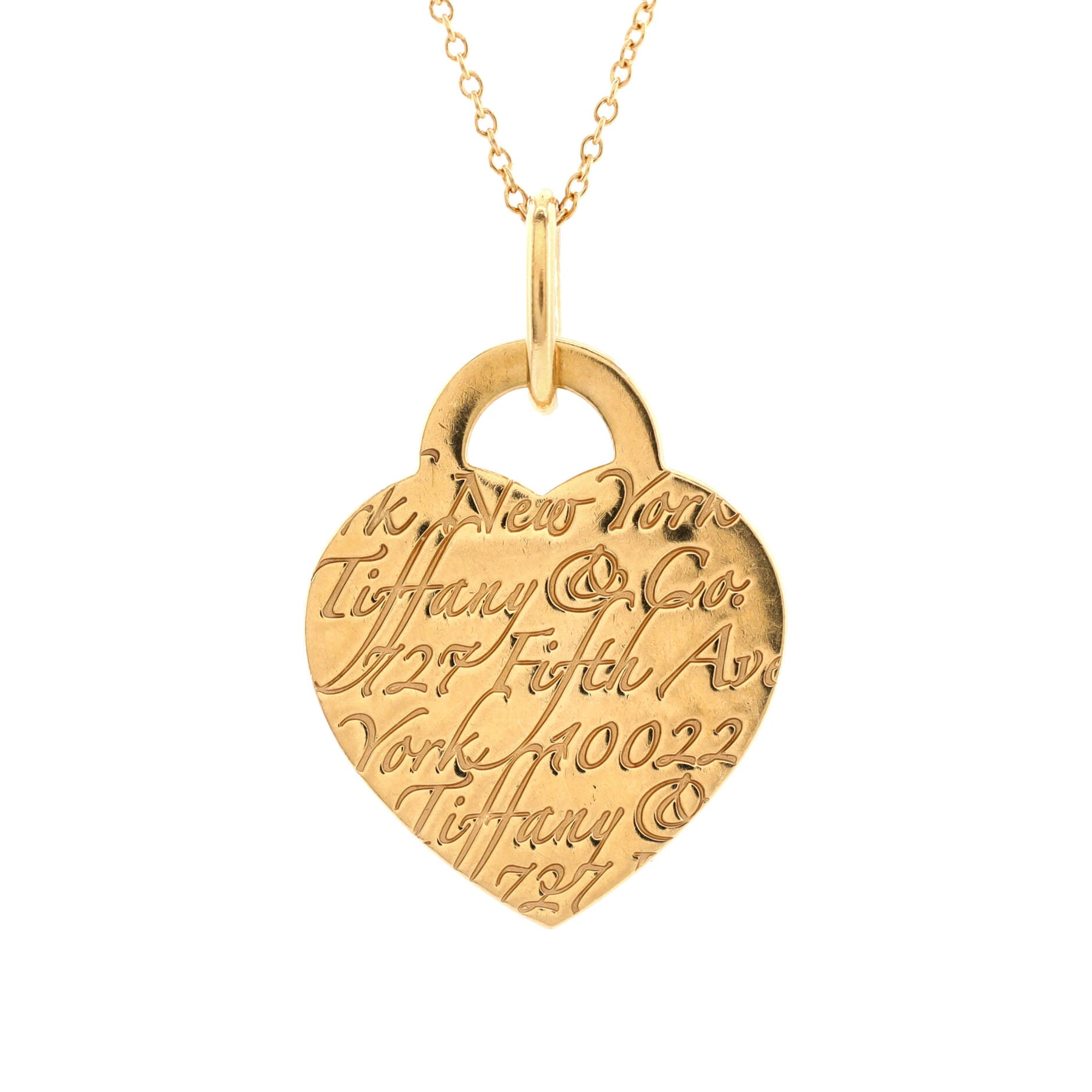 Notes Fifth Avenue Heart Tag Pendant Necklace 18K Yellow Gold Large