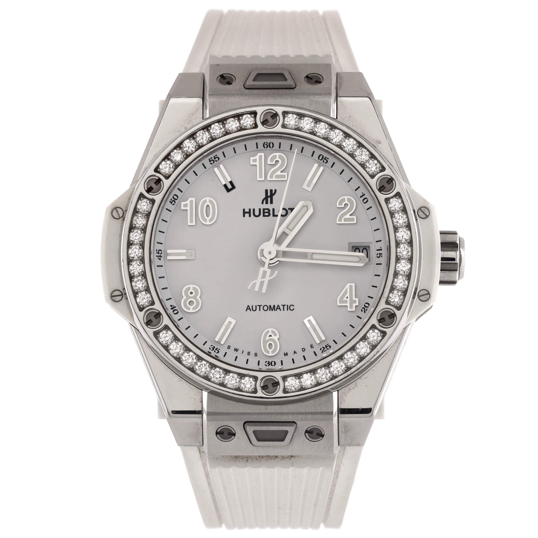 Big Bang One Click Automatic Watch Stainless Steel and Rubber with Diamond Bezel 39