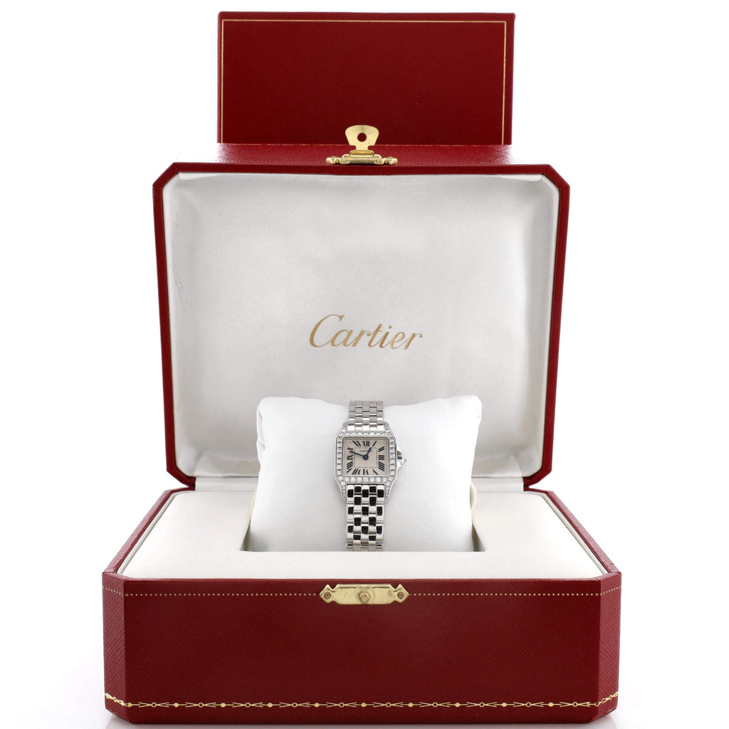 Santos Demoiselle Quartz Watch White Gold with Diamond Bezel 20