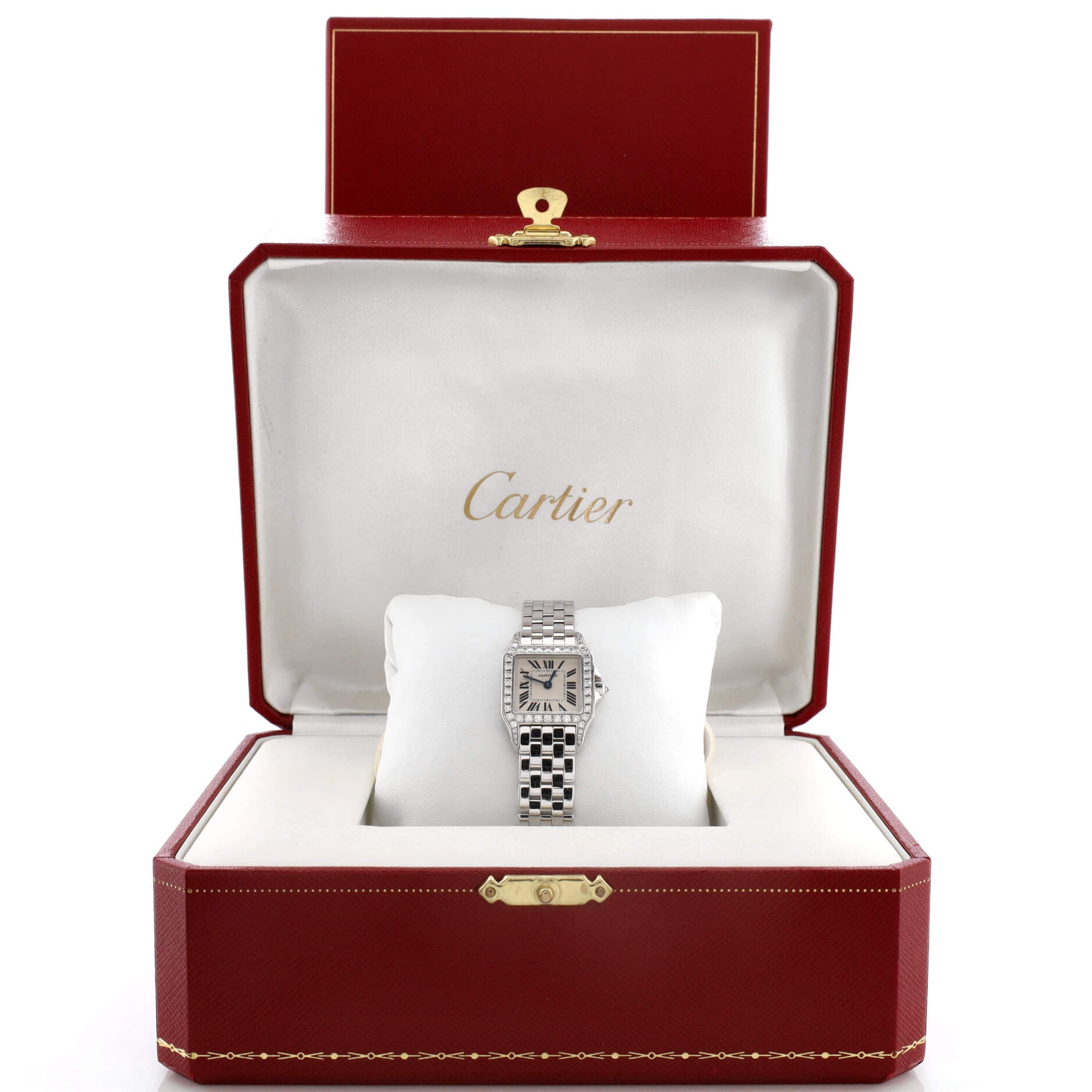 Santos Demoiselle Quartz Watch White Gold with Diamond Bezel 20