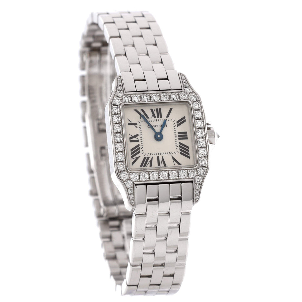 Santos Demoiselle Quartz Watch White Gold with Diamond Bezel 20
