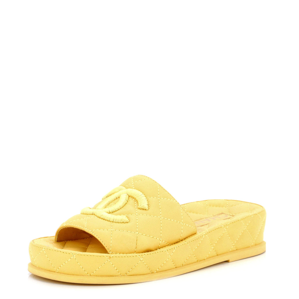 Women's CC Platform Slide Sandals Quilted Leather