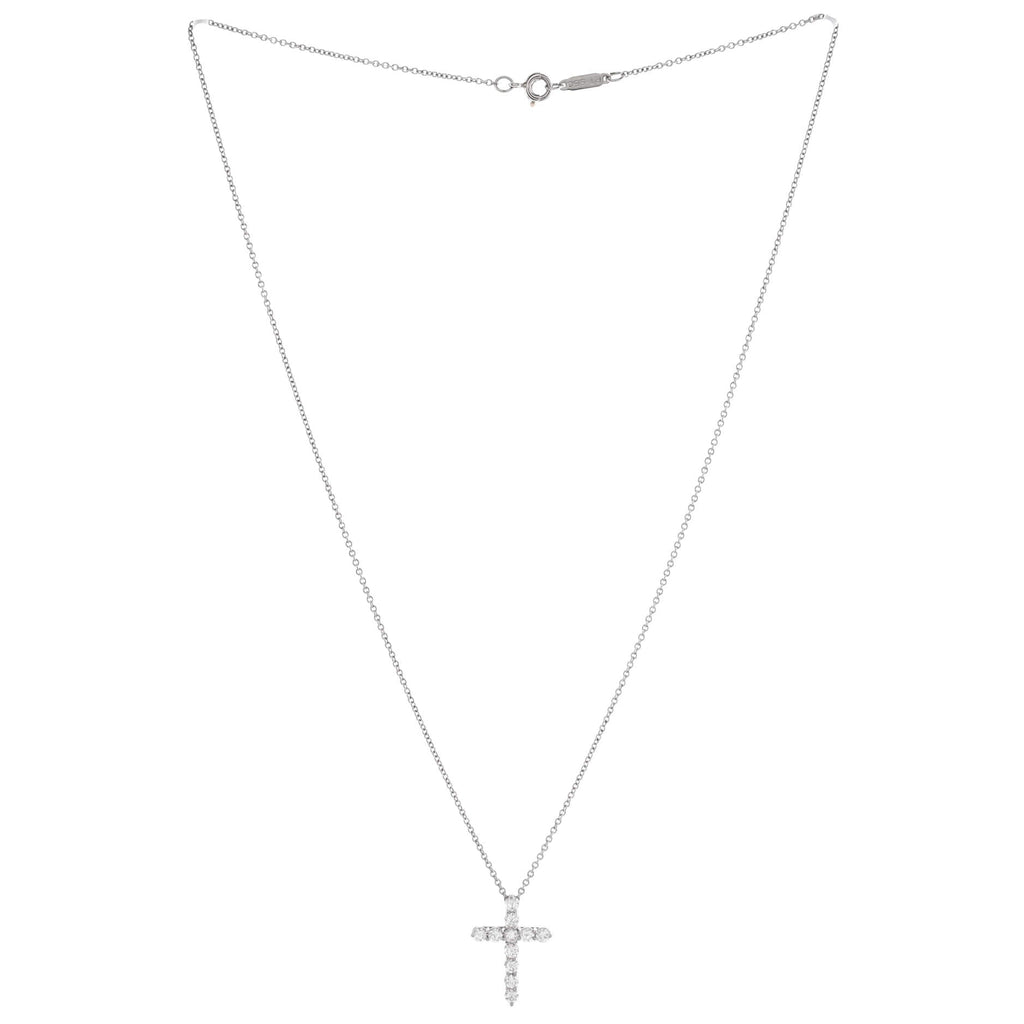 Cross Pendant Necklace Platinum and Diamonds Small