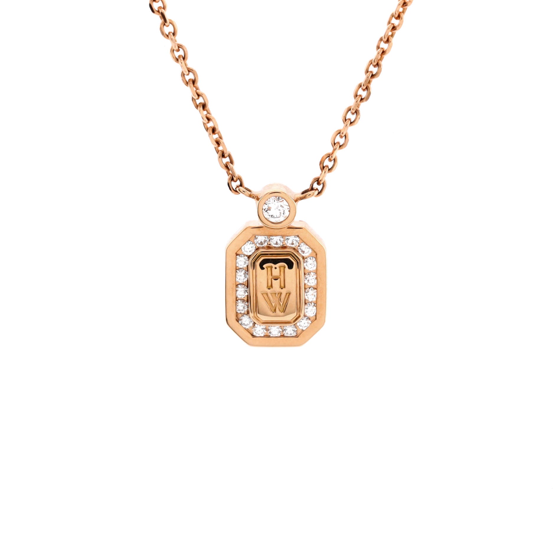 HW Logo Pendant Necklace 18K Rose Gold with Diamonds