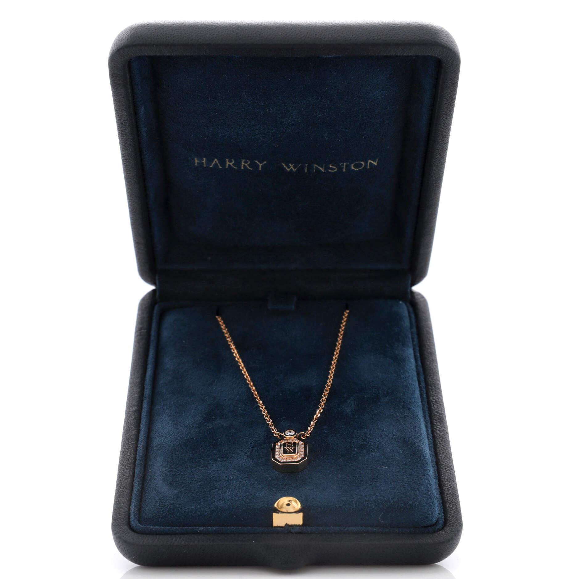 HW Logo Pendant Necklace 18K Rose Gold with Diamonds