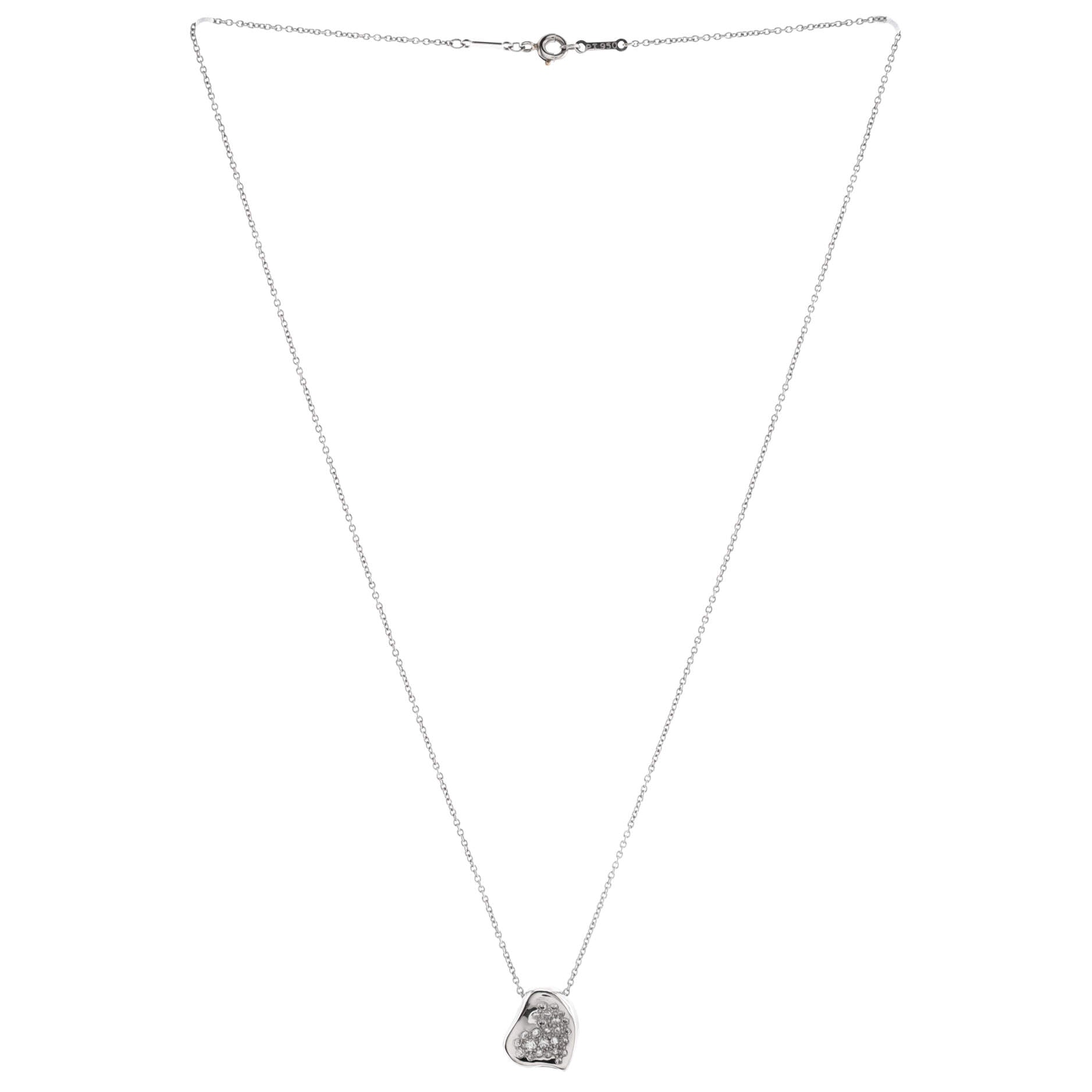 Elsa Peretti Full Heart Pendant Necklace Platinum with Pave Diamonds