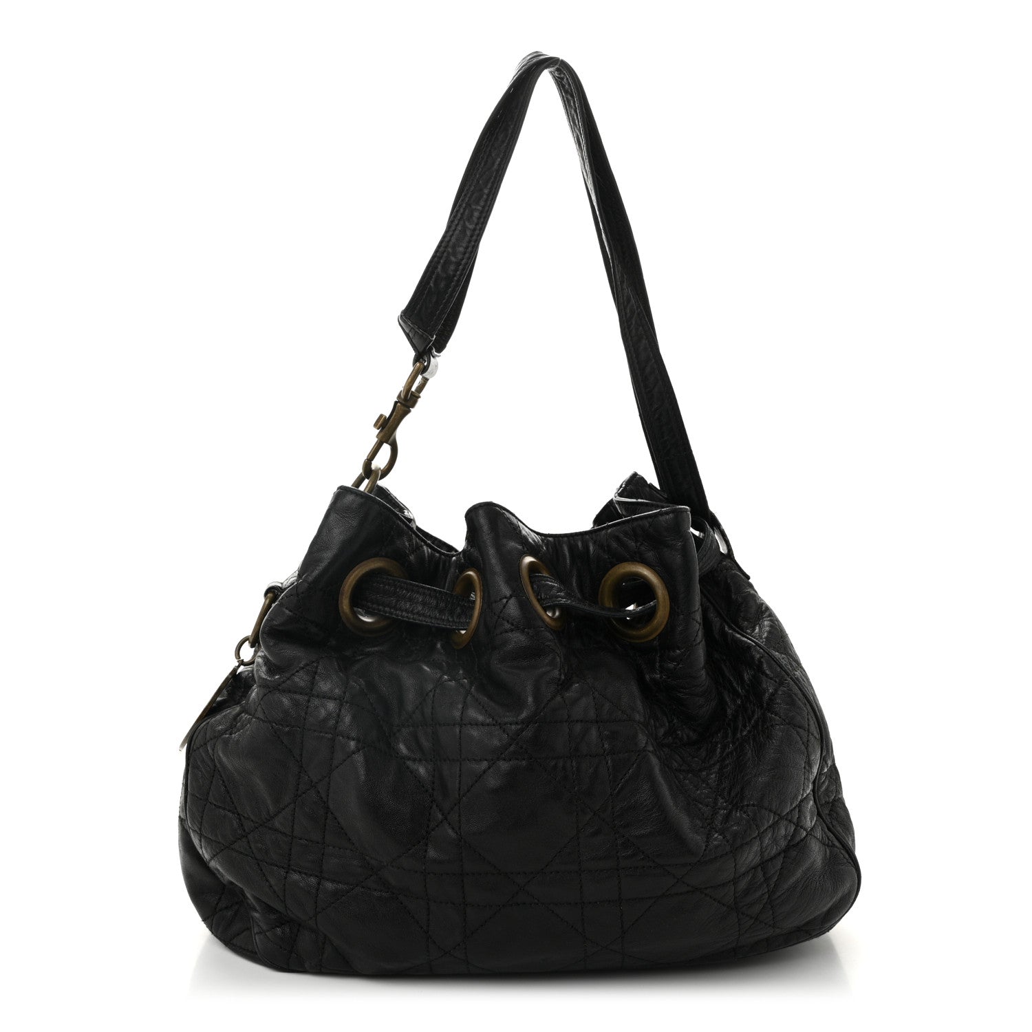 Lambskin Cannage Drawstring Bag Black