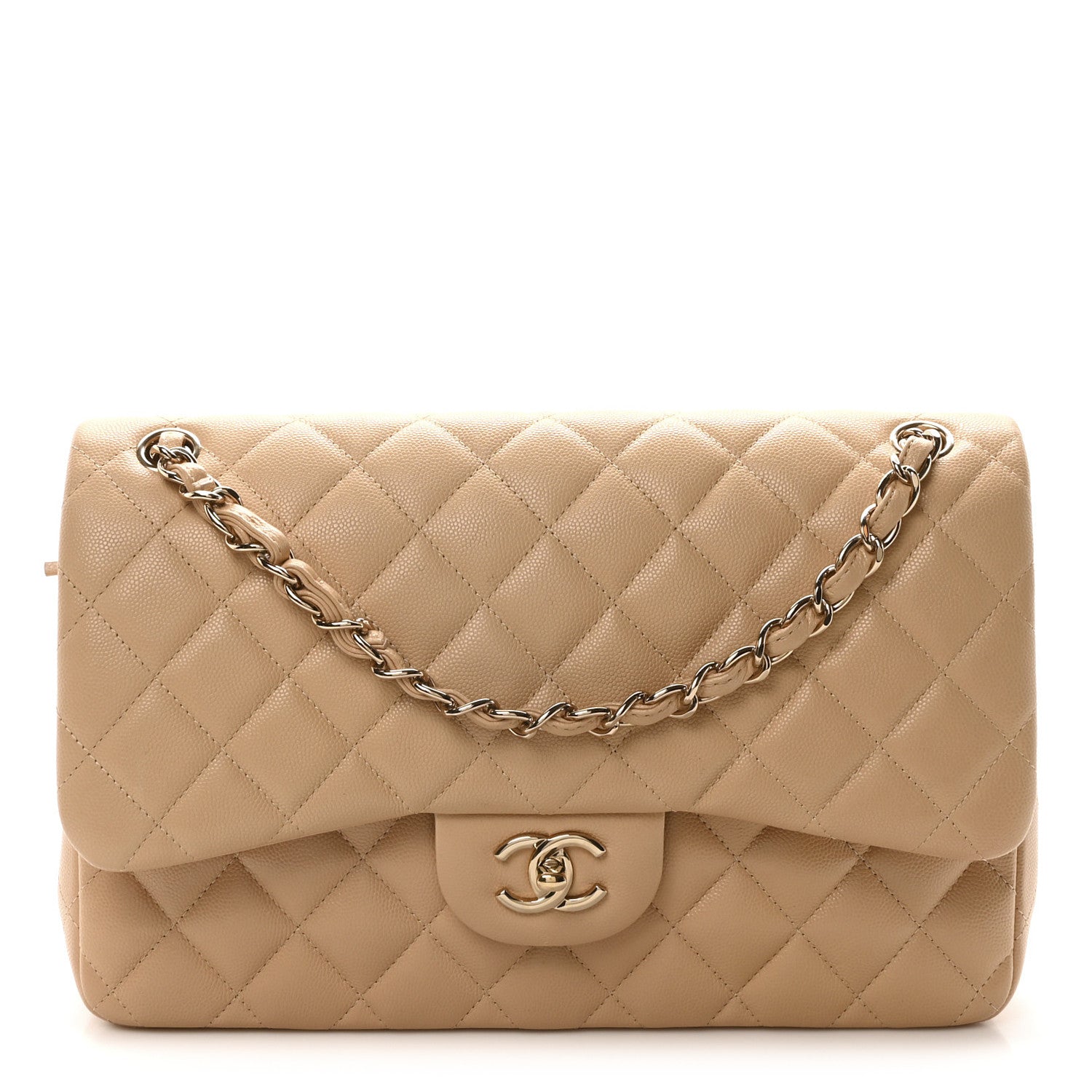 Caviar Quilted Jumbo Double Flap Beige Clair