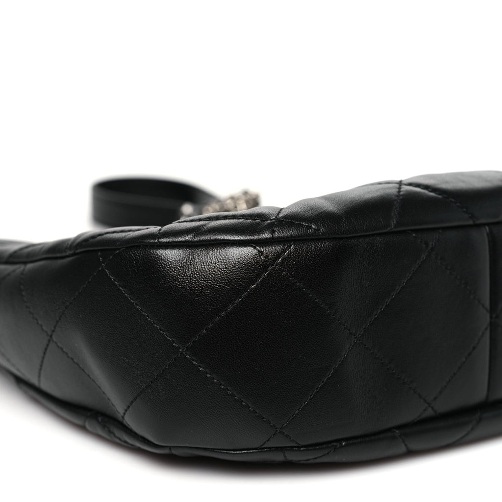Lambskin Chain Rows Quilted Chain Hobo Black