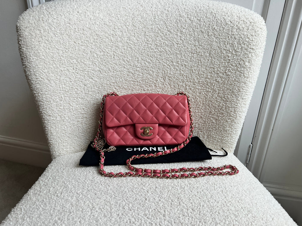 Chanel Mini Rectangular Classic Flap Valentines Day Edition in Pink Lambskin