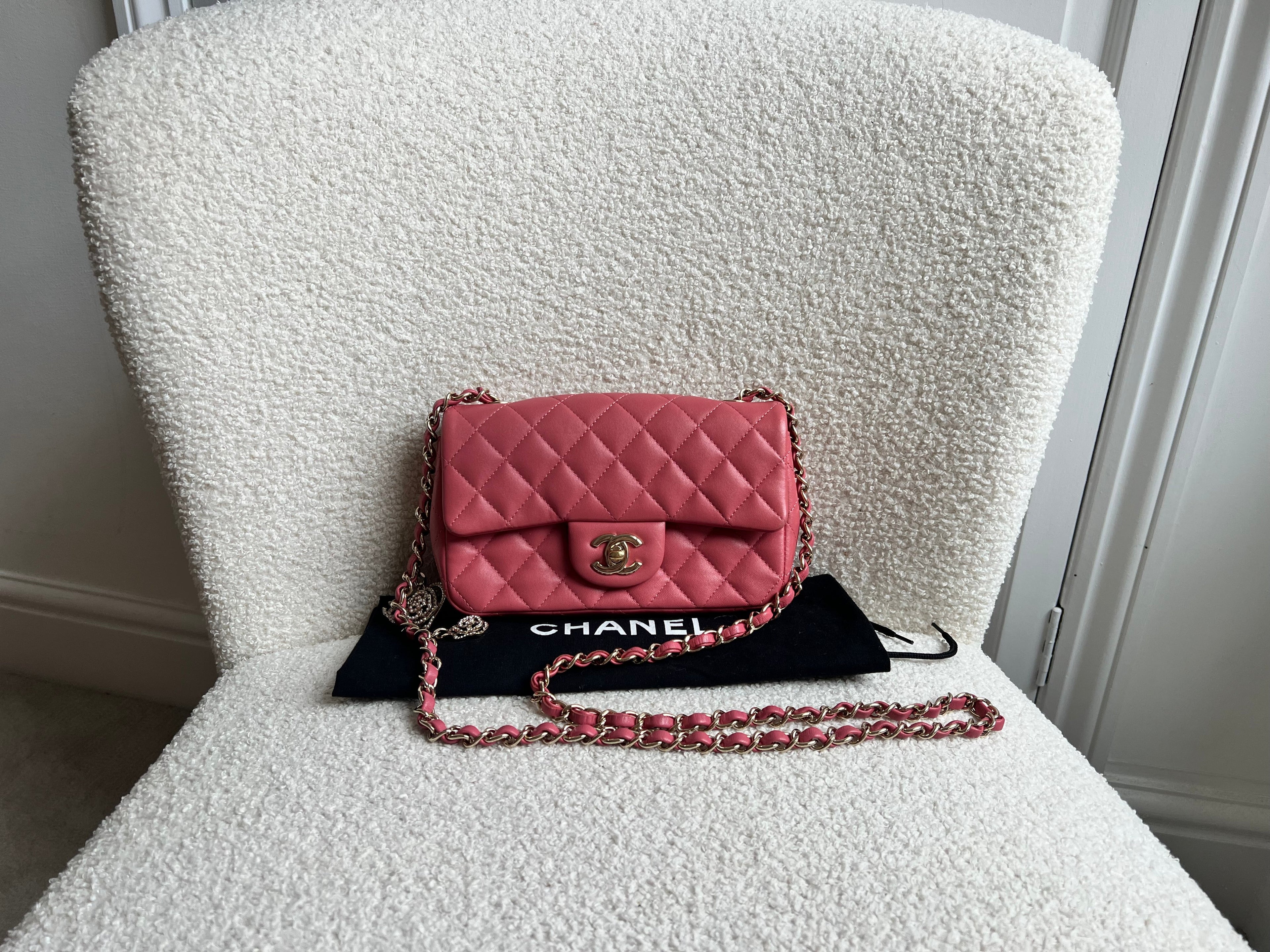 Chanel Mini Rectangular Classic Flap Valentines Day Edition in Pink Lambskin