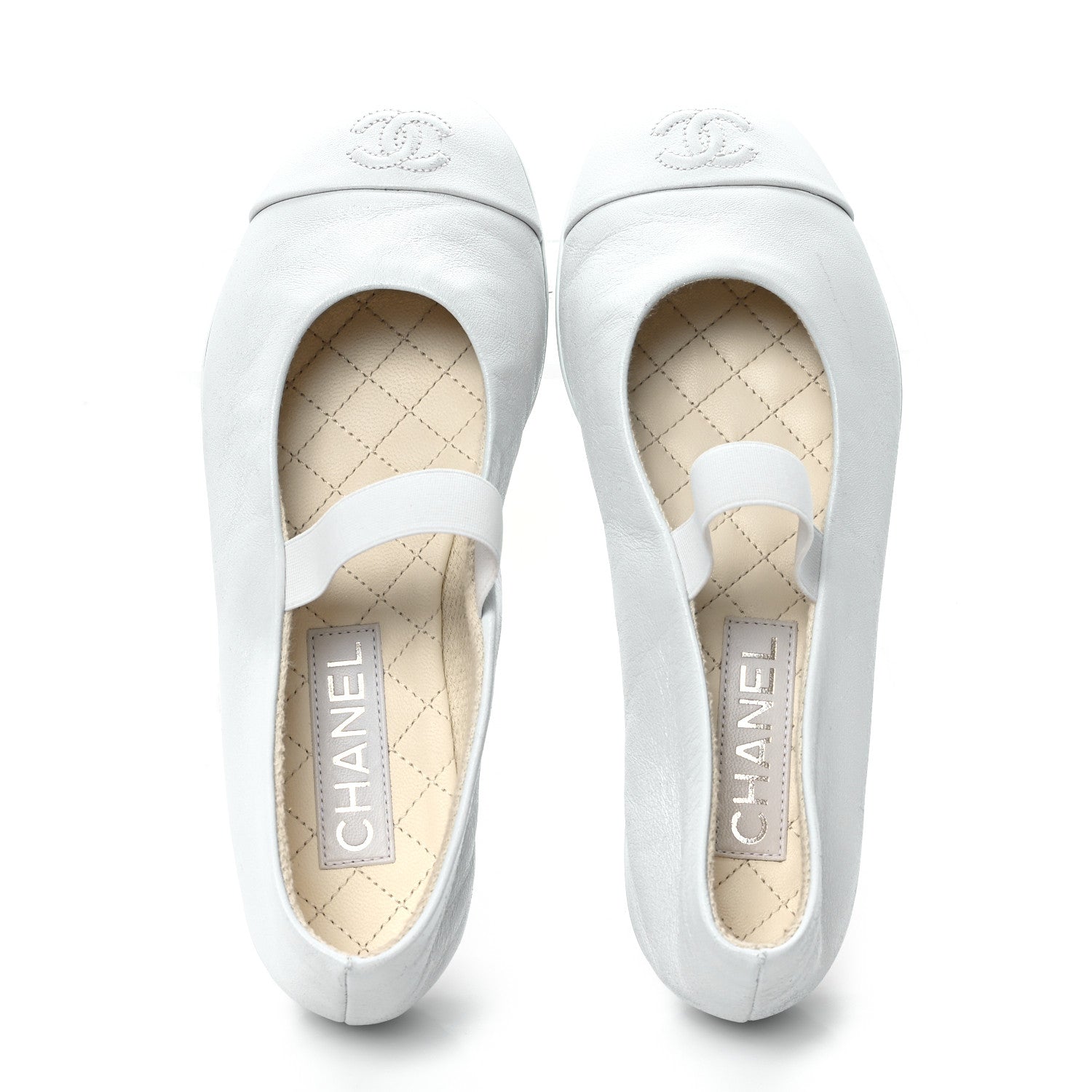 Lambskin Cap Toe CC Mary Jane Flats 38.5 White