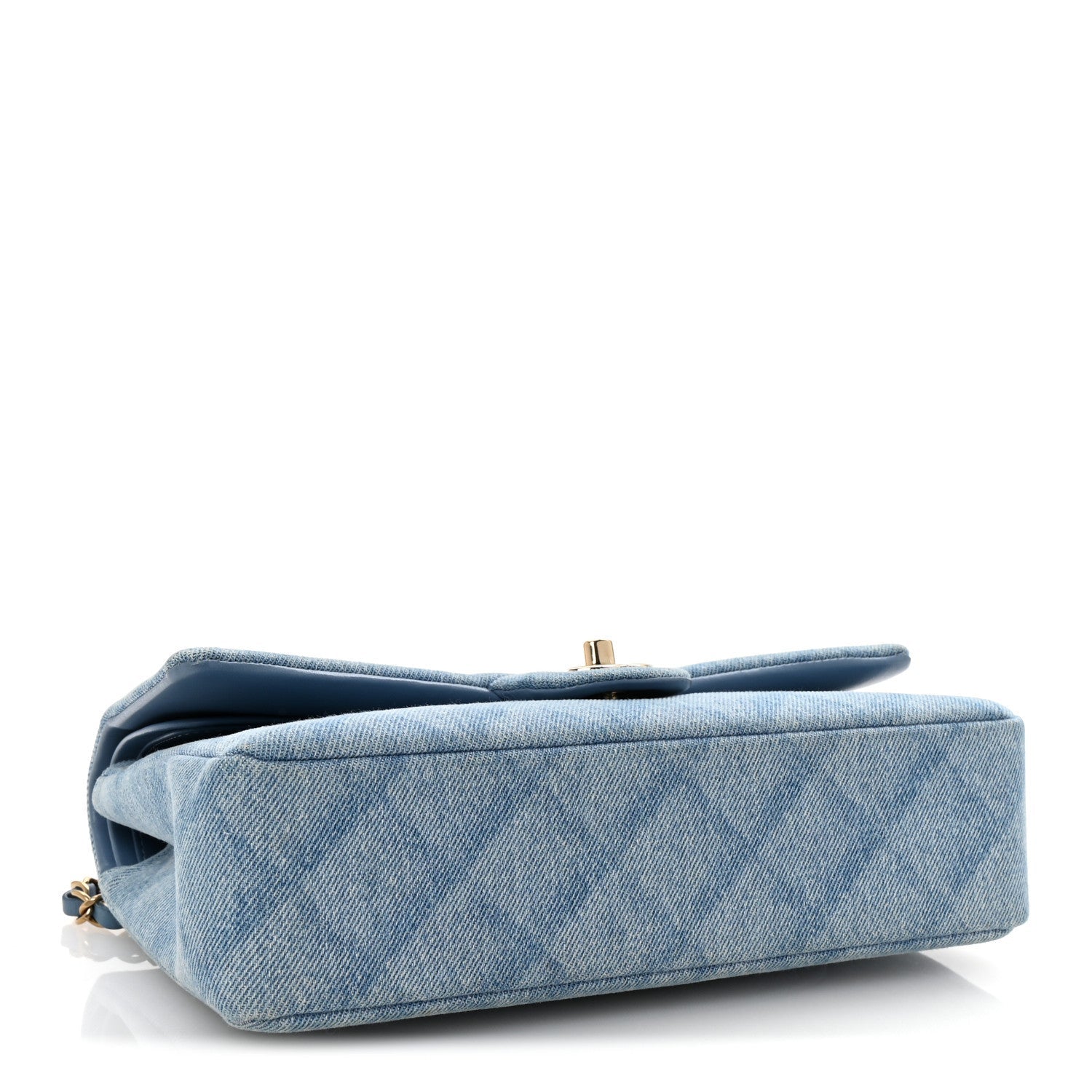 Printed Denim Quilted Medium Double Flap Light Blue