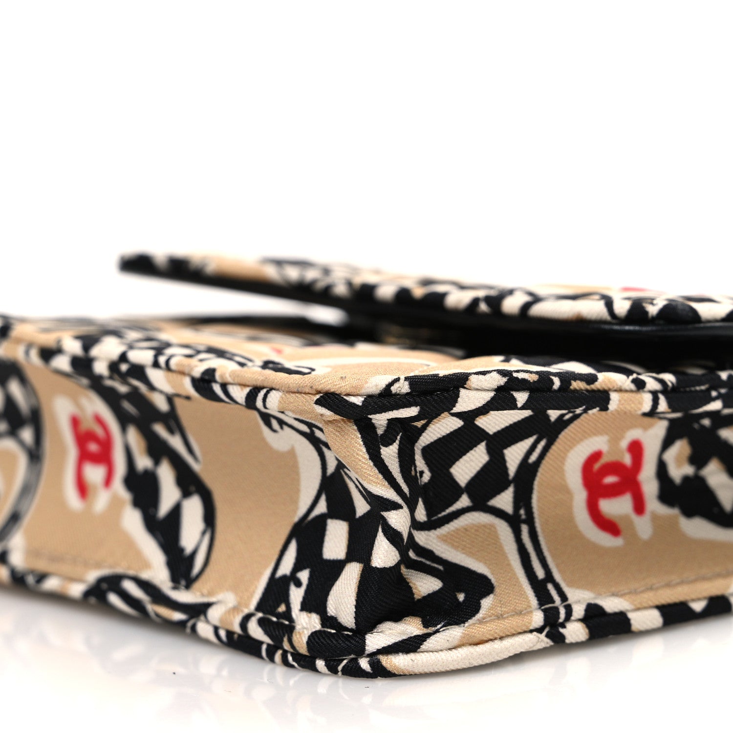 Canvas Check Flag Printed CC Clutch With Chain Beige Multicolor