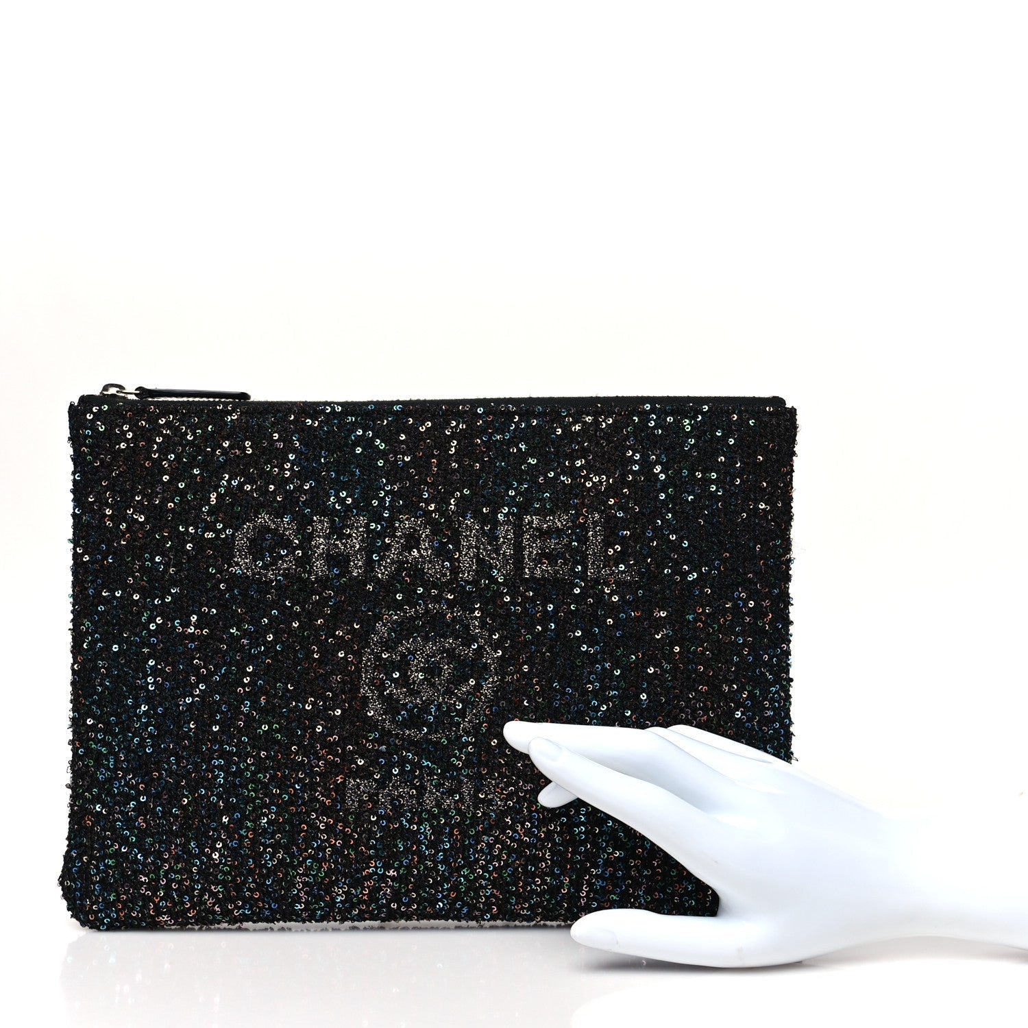 Canvas Sequin Medium Deauville Cosmetic Pouch Black