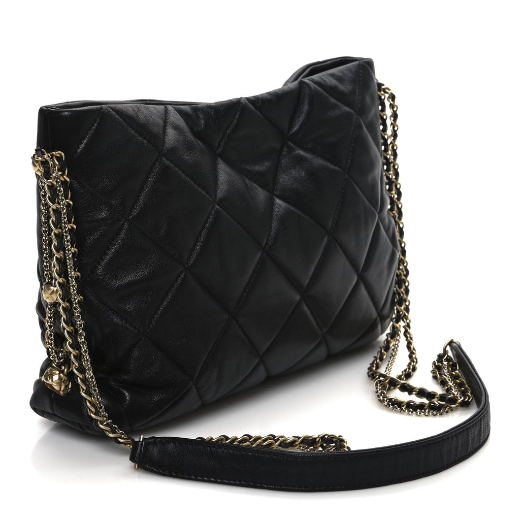 Lambskin Quilted Crush on Chains Hobo Black