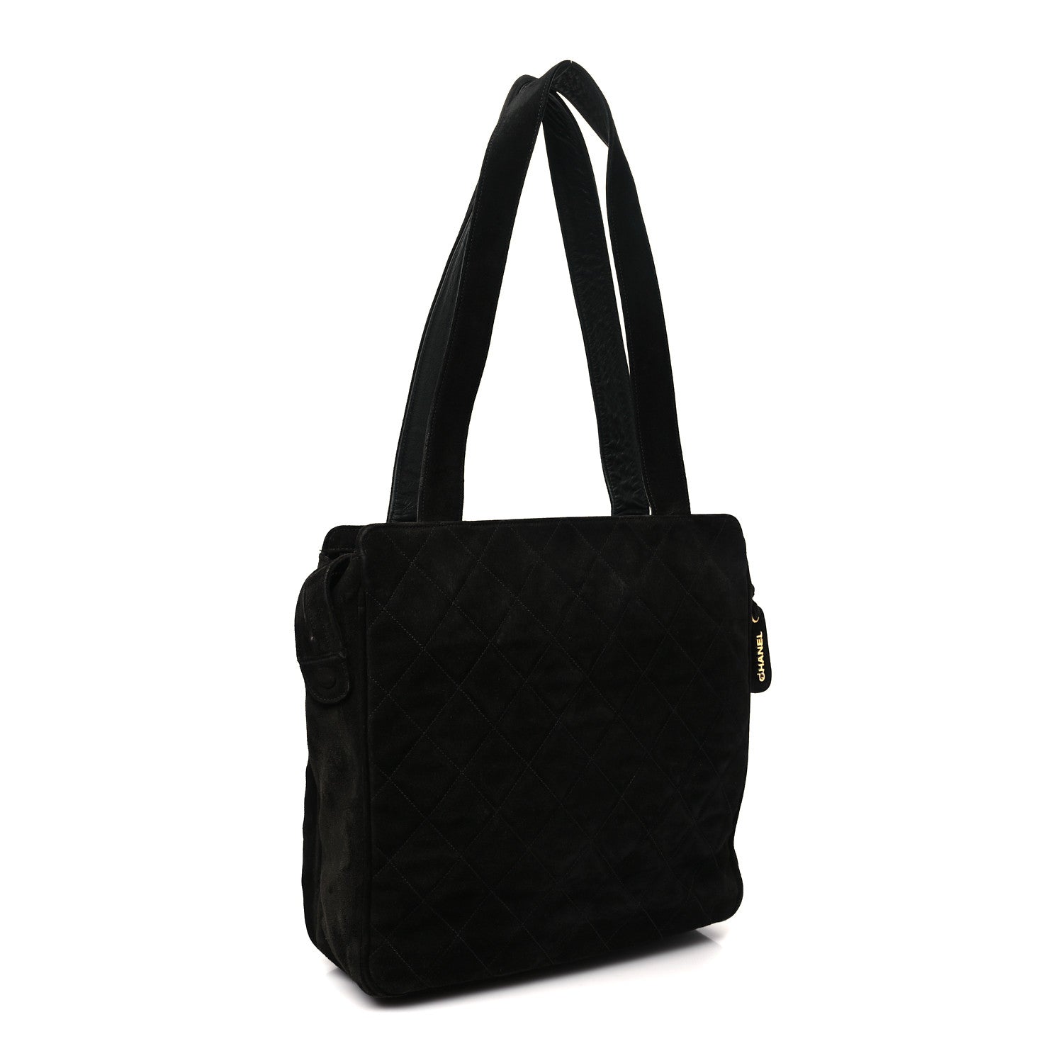 Suede Quilted CC Shopping Tote Black