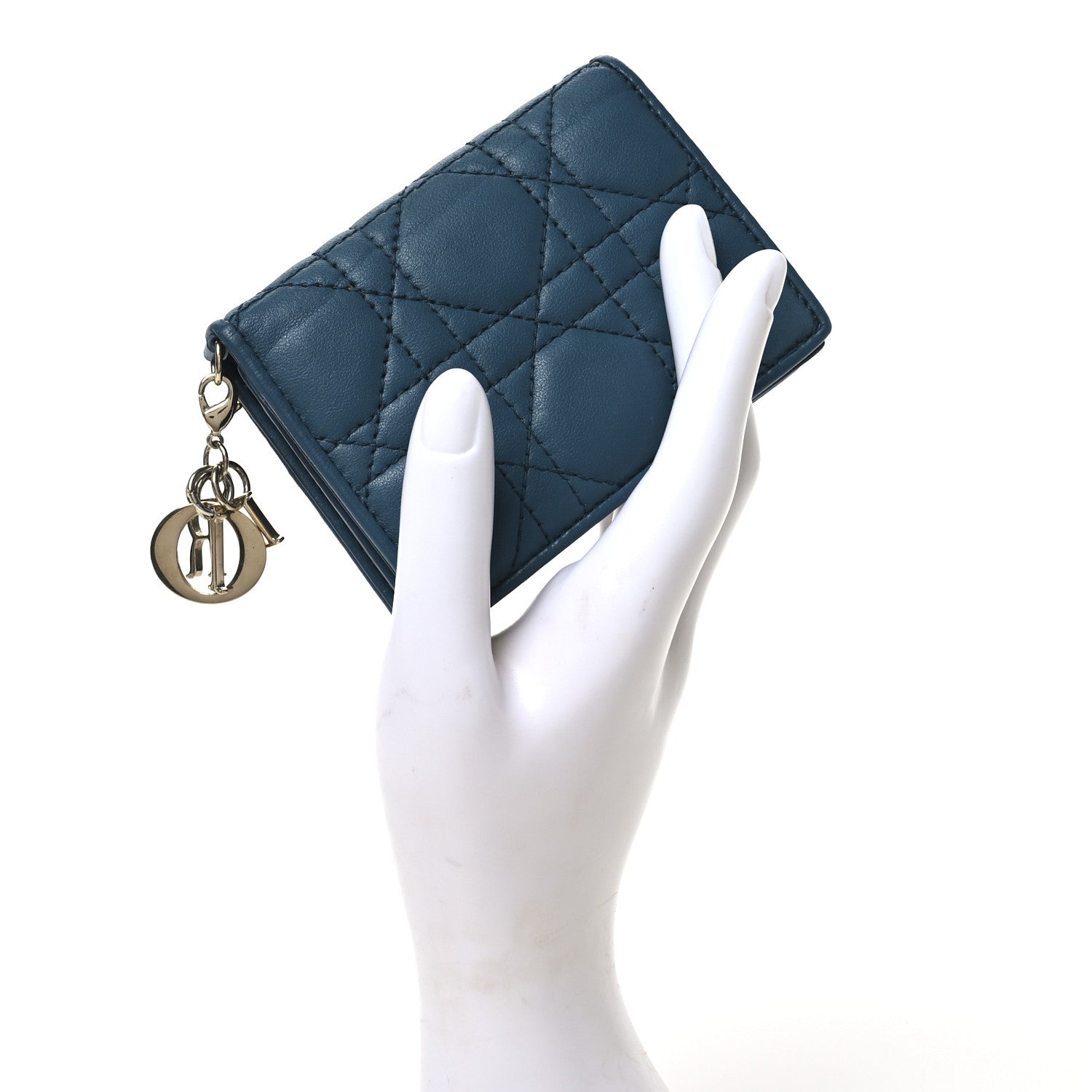 Lambskin Cannage Small Lady Dior Flap  Holder Deep Ocean