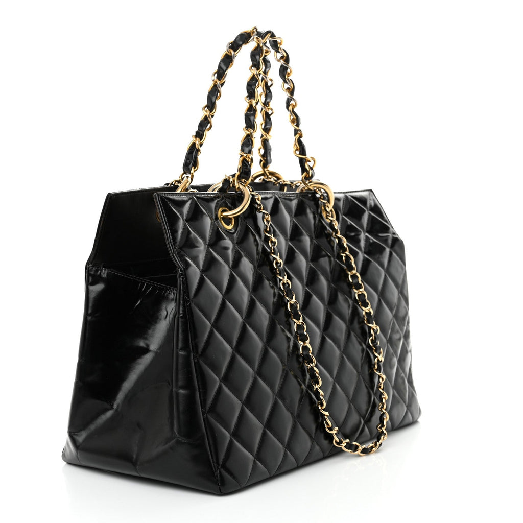 Patent Quilted Grand Shopping Tote GST Black
