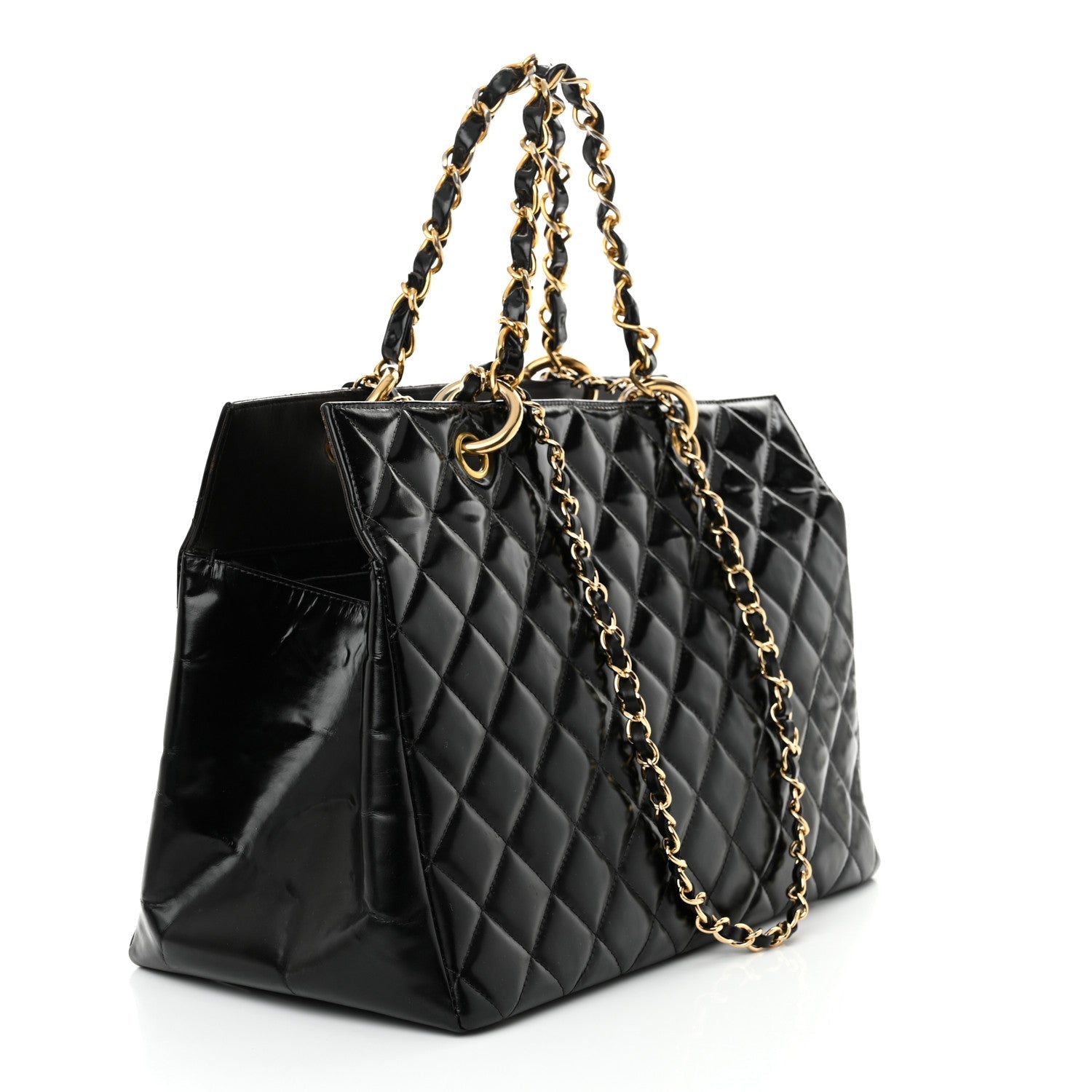 Patent Quilted Grand Shopping Tote GST Black