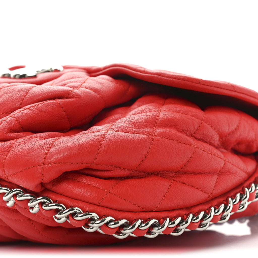 Washed Lambskin Quilted Large Chain Around Messenger Red