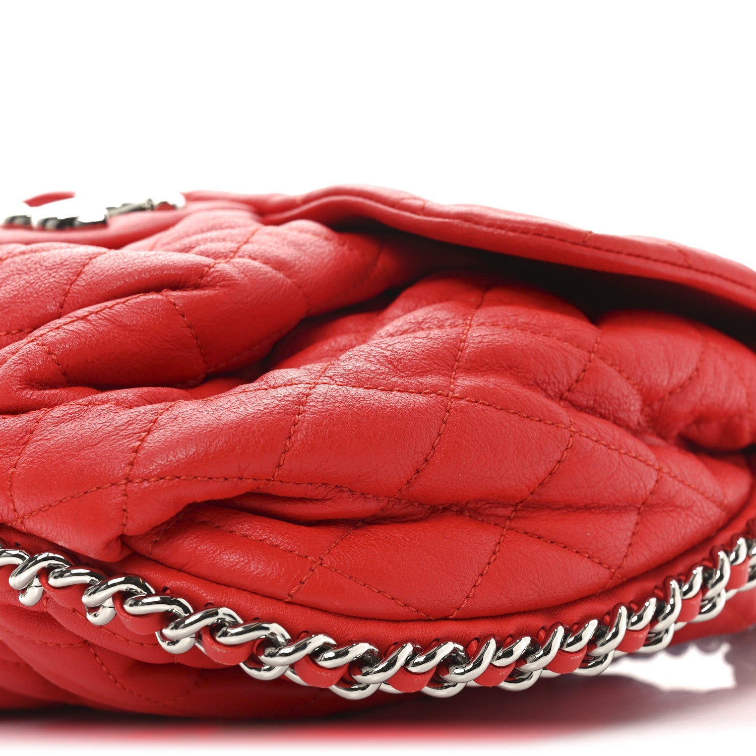 Washed Lambskin Quilted Large Chain Around Messenger Red
